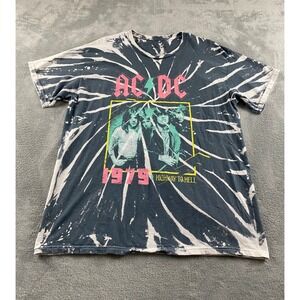 AC/DC Highway to Hell 1979 Graphic Tie Dye T-Shirt Mens Medium Black White Rock